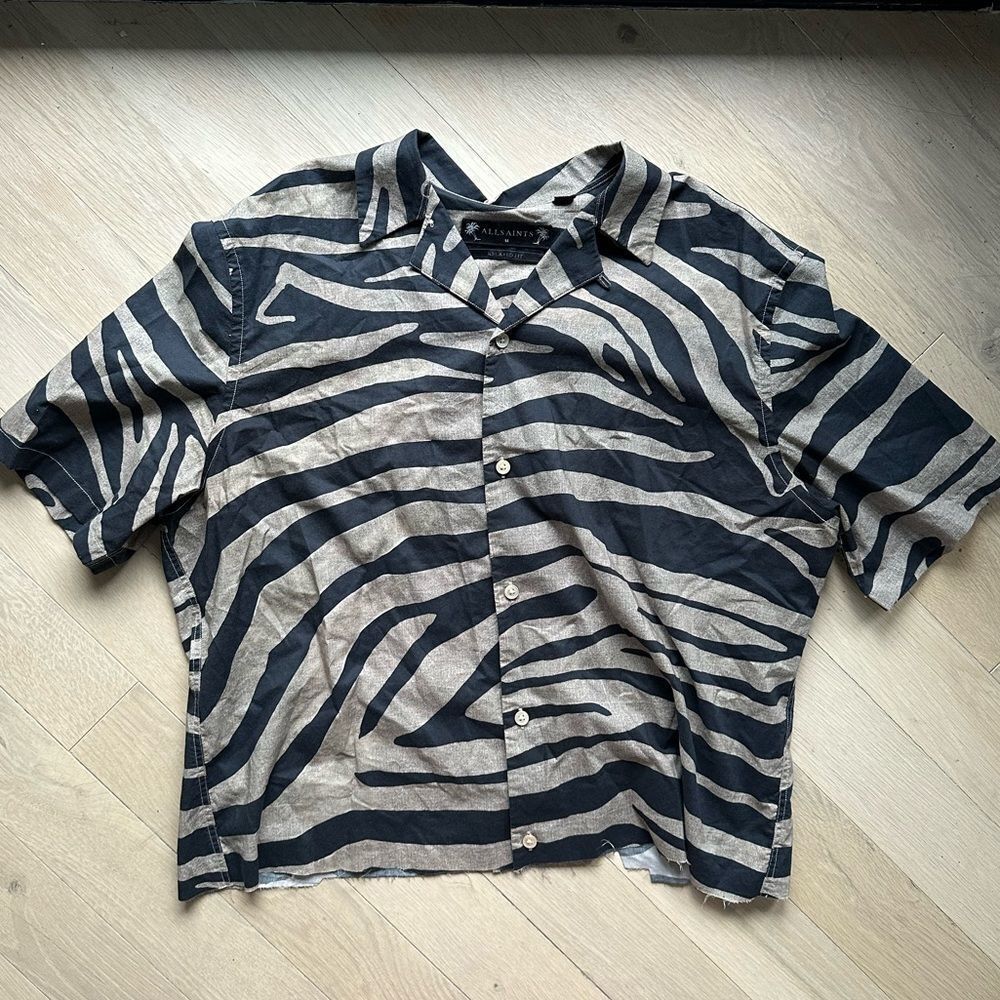 AllSaints tiger stripe button down short sleeve shirt